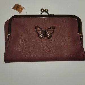 Eggplant color butterfly detail wallet..with kiss closure for coin